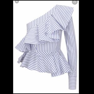 ELISABETTA FRANCHI One-Shoulder Striped Blouse